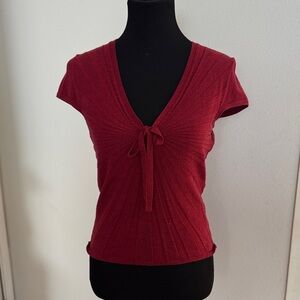Elegant Red V-Neck Women's Top